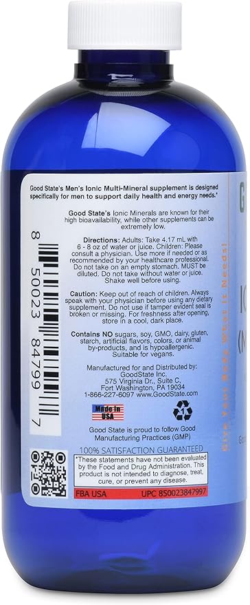 Good State Ionic Man | Men's Liquid Ionic Multi Mineral | Vegan | Dietary Supplement | 15 Different Minerals (8 oz.)