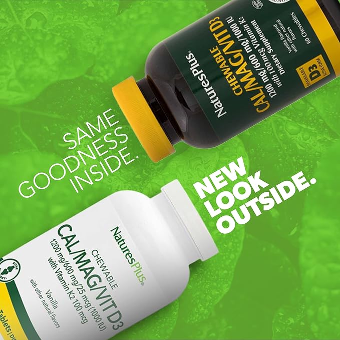 NaturesPlus Chewable Cal/Mag/VIT D3 with Vitamin K2 60 Chewable D3 and K2 - 30 Servings