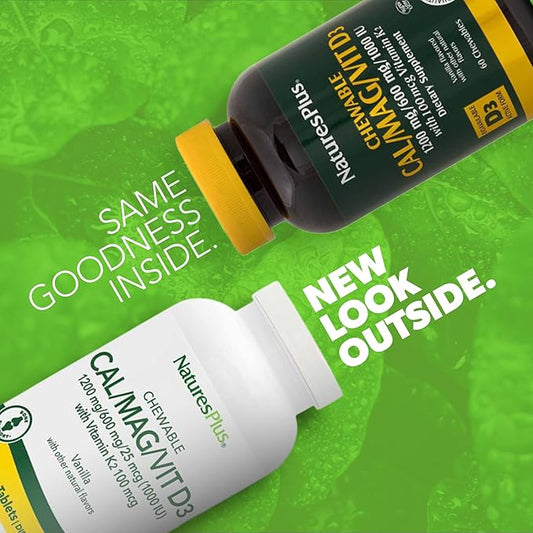 NaturesPlus Chewable Cal/Mag/VIT D3 with Vitamin K2 60 Chewable D3 and K2 - 30 Servings
