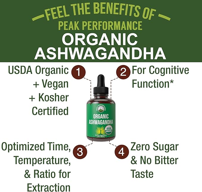 Ashwagandha Liquid Drops. USDA Organic Vegan
