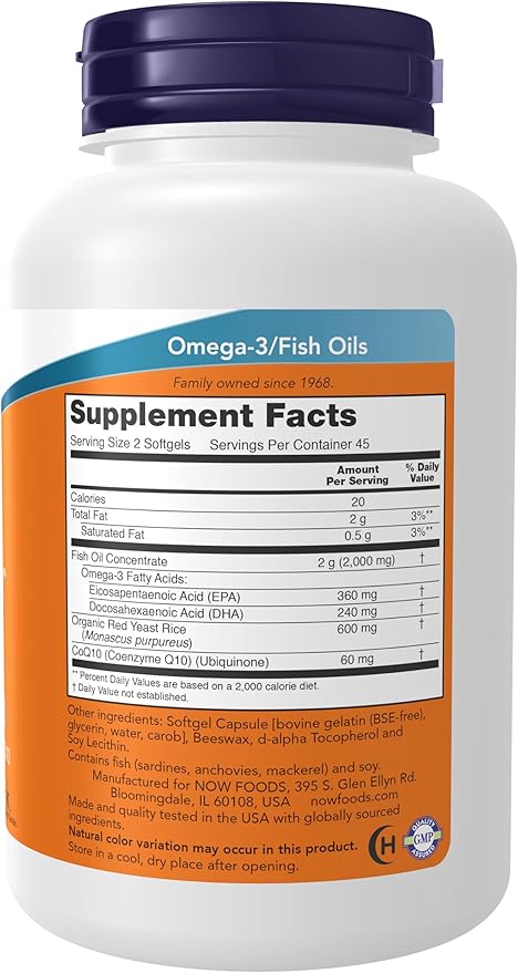 NOW Supplements, Red Omega™ with CoQ10 30 mg Omega-3 Fish 90 Softgels