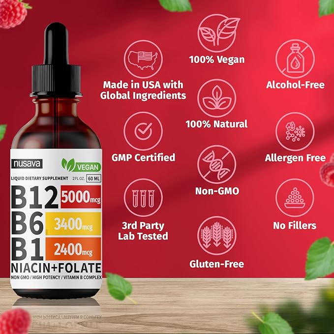 (2 Pack) Vitamin B12 Liquid Drops, B12 Sublingual 5000 mcg B6, Liquid B12 Methylcobalamin 27,200 mcg 80 Servings