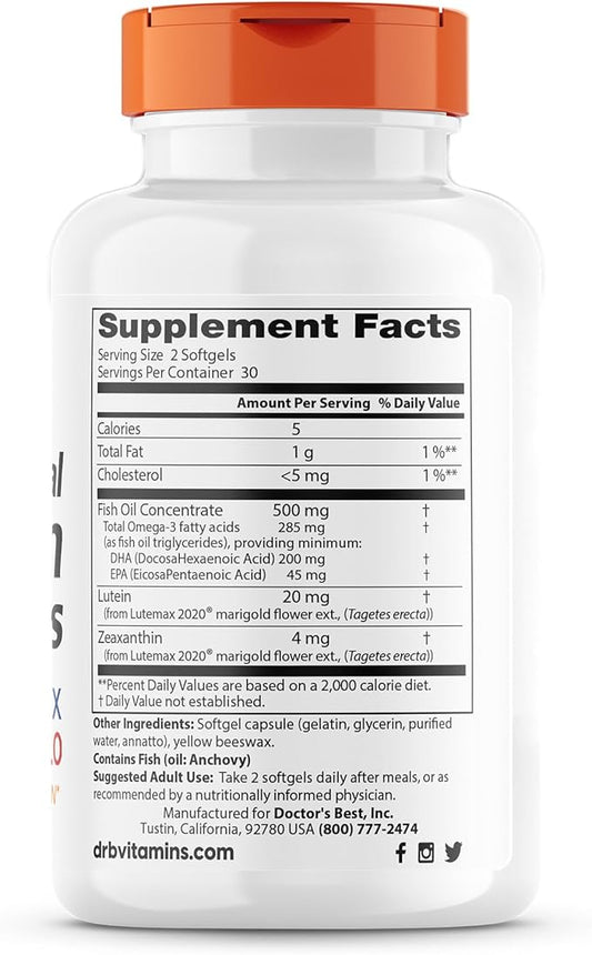 Doctor's BEST Natural Vision Enhancers contain 2020, Supports 60 Softgels