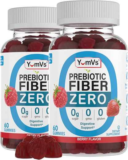 YumVs Sugar Free Prebiotic Fiber Gummies for Adults and Kids - Berry Flavor - Kosher Halal 4g High Fiber Supplement for Women and Men - Daily Fiber for Digestive Health (60 Count, 2PK)