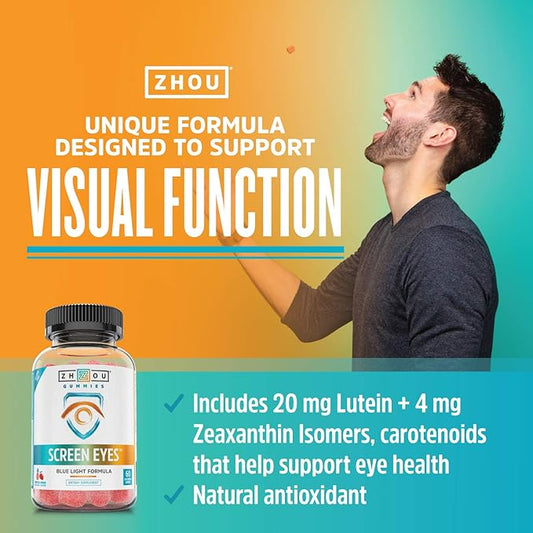 Zhou Nutrition Screen Eyes Gummies, Eye 2020 and 30 Servings, 60 Gummies