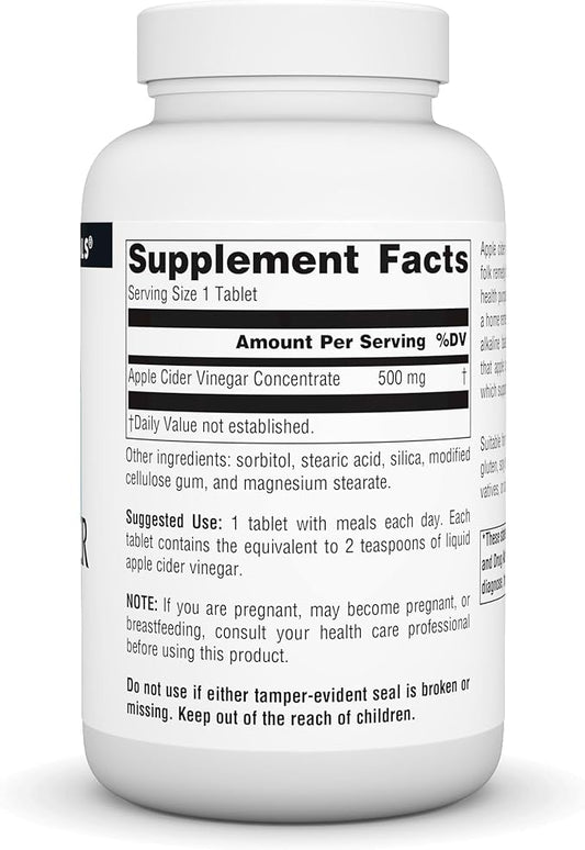 Source Naturals Apple Cider Vinegar 500mg Dietary Supplement - 180 Tablets