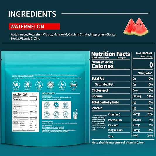 Electrolytes Powder Packets,30 Sticks Hydration Packets 0 Sugar 0 Calorie,