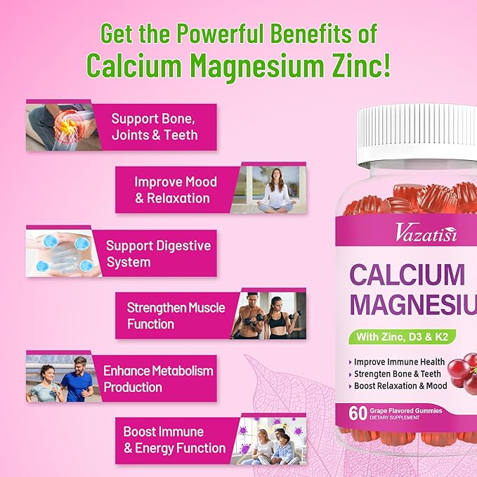 Calcium Magnesium Zinc Gummies with Vitamin D3 & K2, High 120 Gummies…