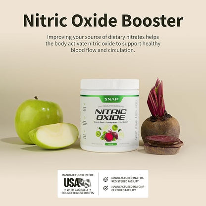 Snap Supplements Organic Beet Root Powder, Nitric Oxide Superfood Supplement with Beets, B Vitamins, Pomegranate & Red Spinach for Energy, Heart Health & Circulation Support, 30 Servings, Apple