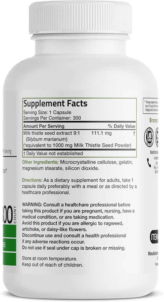 Bronson Milk Thistle 1000 MG Silybum 300 Capsules