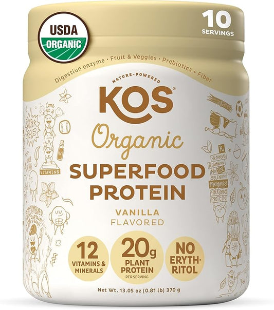 KOS Plant Based Protein Powder, Vanilla 10 Servings