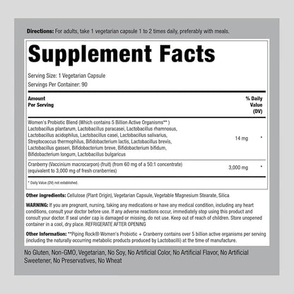Piping Rock Probiotic with Cranberry for Women 90 Capsules 14 Probiotic
