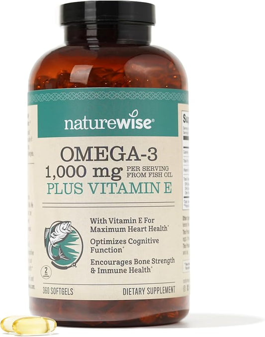 NatureWise Extra-Strength Omega 3 Fish Oil Supplement 1000mg per 600 EPA 400 DHA 360 Softgels[6-Month Softgels[6-Month Supply]