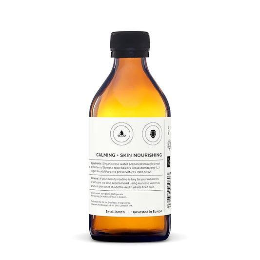 100% Organic Rose Water 8.5 fl oz - Distilled from Damask Rose - Premium Food Grade Hydrolate of Rose - Soothes, Hydrates and Calms - Non-GMO - Recyclable Glass Bottle