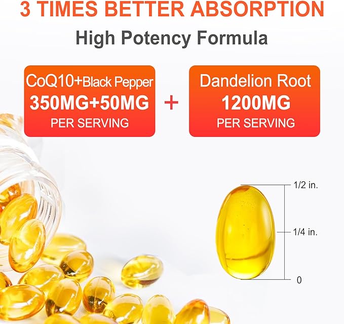 CoQ10 and Black Pepper Extract 400mg 120 Softgels, Q10(Ubiquinone) Supplement 3 Times