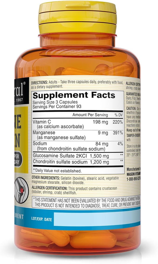 MASON NATURAL Glucosamine Chondroitin 1500/1200 280 Capsules, 3 Month