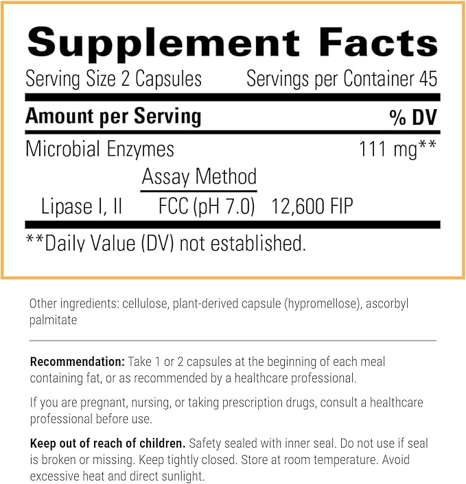 Integrative Therapeutics Lipase Concentrate-HP-Gut Enzyme Supplement for Men and Women to Support The Digestion of Fats* - 90 Vegan Capsules