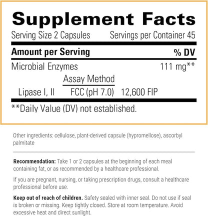 Integrative Therapeutics Lipase Concentrate-HP-Gut Enzyme Supplement for Men and Women to Support The Digestion of Fats* - 90 Vegan Capsules