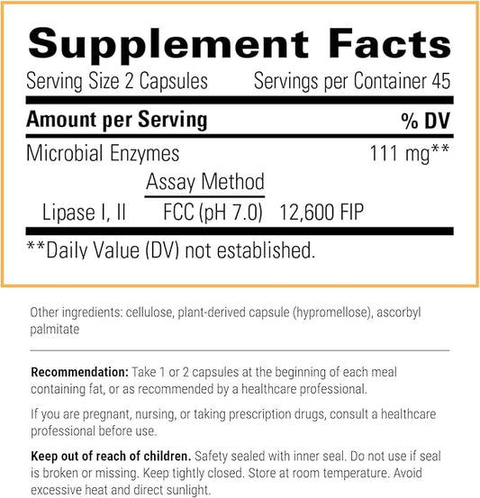 Integrative Therapeutics Lipase Concentrate-HP-Gut Enzyme Supplement for Men and Women to Support The Digestion of Fats* - 90 Vegan Capsules