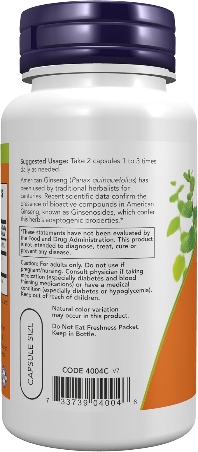 NOW Supplements, American Ginseng (Panax quinquefolius) 500 mg, 100 Veg