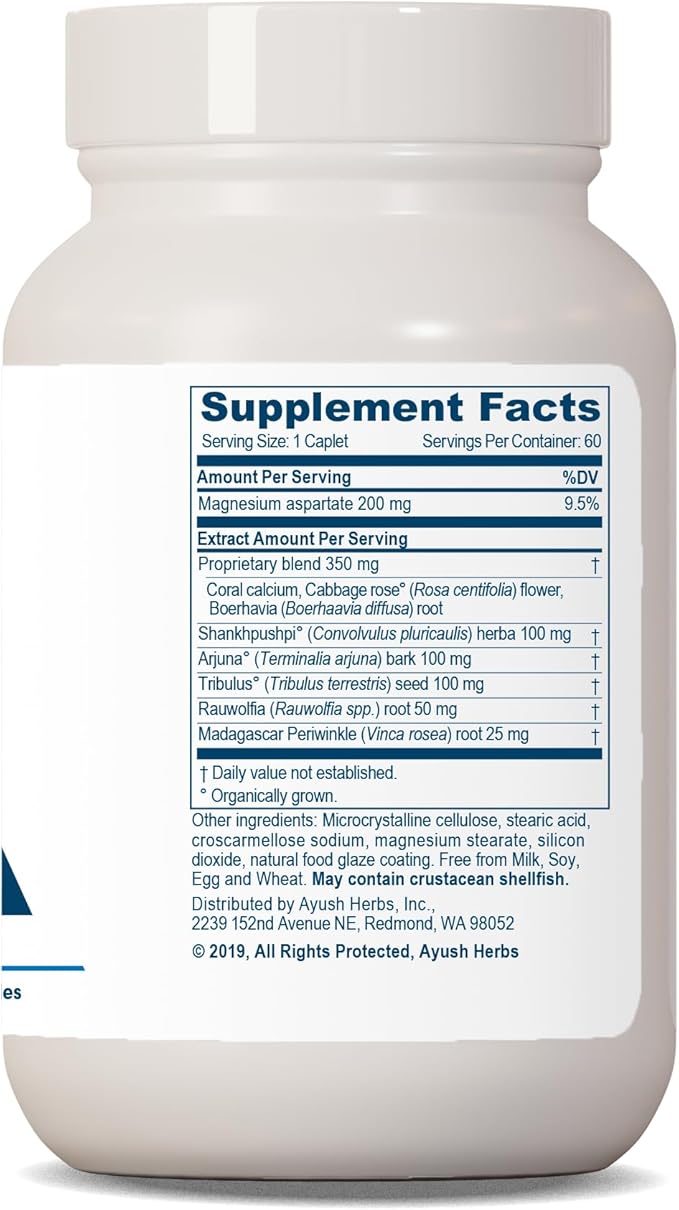 Ayush Herbs Carditone - Natural Heart Health Supplement for Women & Men, BP Formula, Holistic Heart Support with Rauwolfia, Arjuna, Calcium, and Magnesium - 60 Vegetarian Caplets (1 Count)