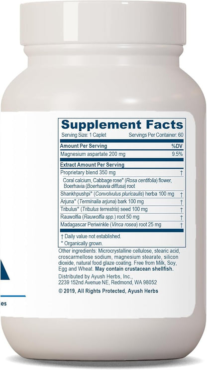 Ayush Herbs Carditone - Natural Heart Health Supplement for Women & Men, BP Formula, Holistic Heart Support with Rauwolfia, Arjuna, Calcium, and Magnesium - 60 Vegetarian Caplets (1 Count)