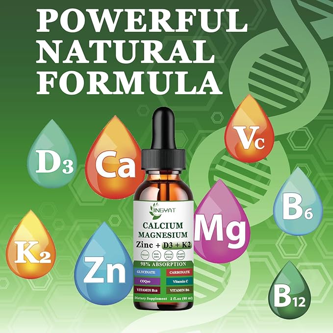 Calcium Magnesium Zinc Liquid Drops, Liquid 500mg Calcium 1000mg with D3,K2,B6,B12,Coq10 for Function,6X Stronger