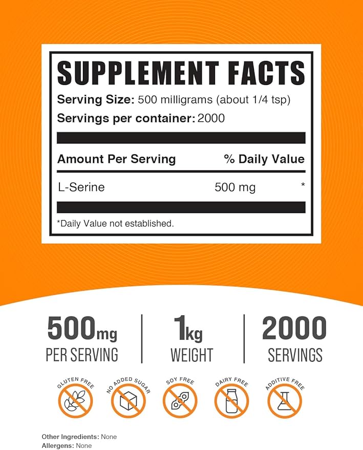 BulkSupplements.com L-Serine Powder - Serine Supplement, L-Serine 500mg - Amino Acid Supplement for Immune Support - Gluten Free, 500mg per Serving, 5kg (11 lbs) (Pack of 5)