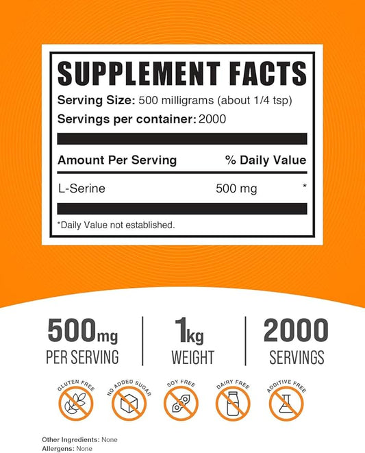 BulkSupplements.com L-Serine Powder - Serine Supplement, L-Serine 500mg - Amino Acid Supplement for Immune Support - Gluten Free, 500mg per Serving, 5kg (11 lbs) (Pack of 5)