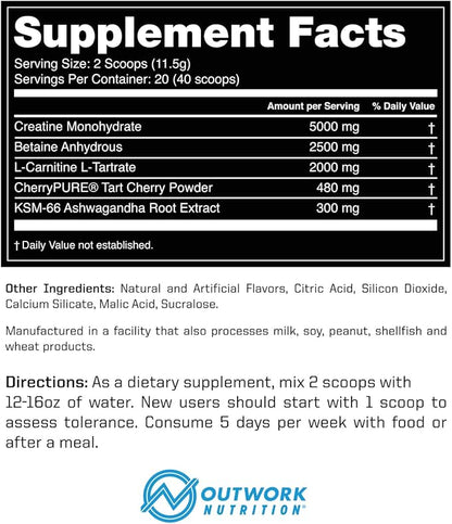 Outwork Nutrition Recovery Drink - Post Workout Recovery Powder & Creatine Monohydrate Muscle Builder for Men & Women - Creatine for Men & Women - After Workout Recovery Drink - Orange Sherbet - 230g