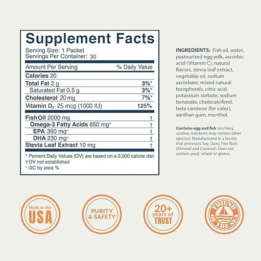 Coromega Omega 3 Fish Oil Supplement D3, 650mg 650mg of Omega-3s with 3X Better 30 Single