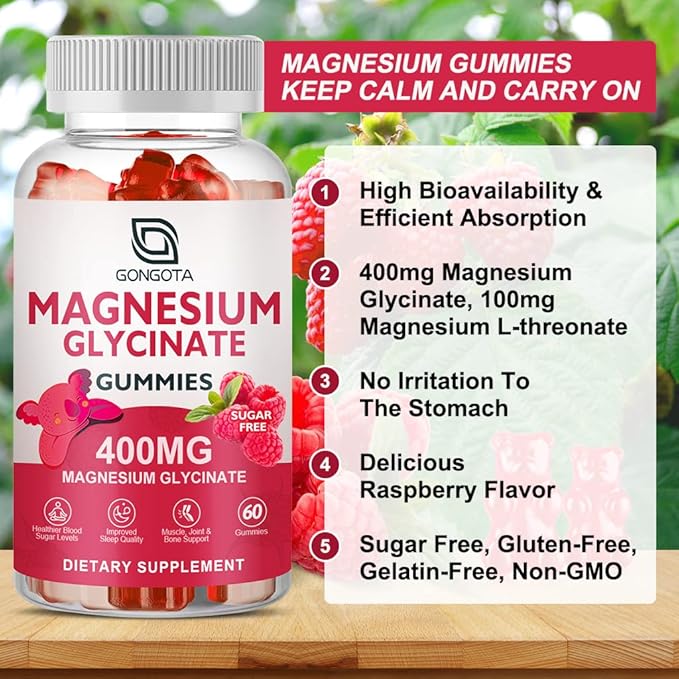 Magnesium Glycinate Gummies 400 mg 100 mg B6 Supports 60 Gummies