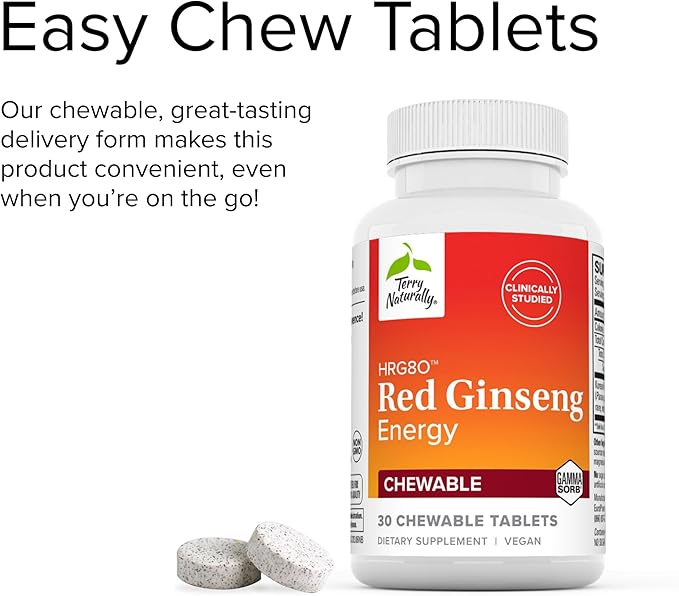 Terry Naturally HRG80 Red Ginseng Energy 30 Chewable HRG80 - 30 Servings