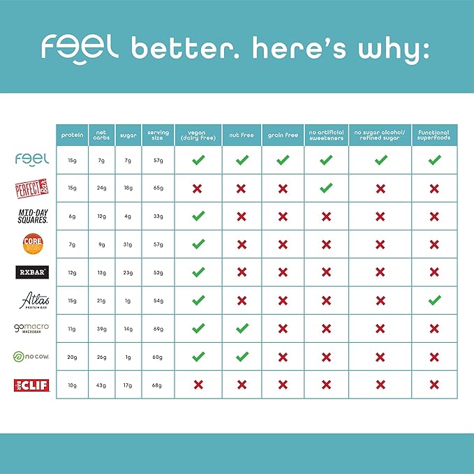 Feel Vegan Protein Bars | Caramel Sea Salt | Keto | Gluten Free | Organic | Maca | 15g Plant Protein | Low Carb | High Protein | Dairy Free | Low Sugar | Grain Free | Nut Free | Soy Free | Non GMO - (Caramel Sea Salt, 10 Pack)