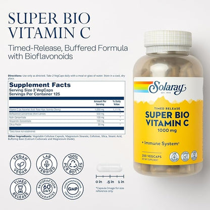 Solaray Super Bio Vitamin C 1000mg, 60 Day 125 Servings, 250 VegCaps