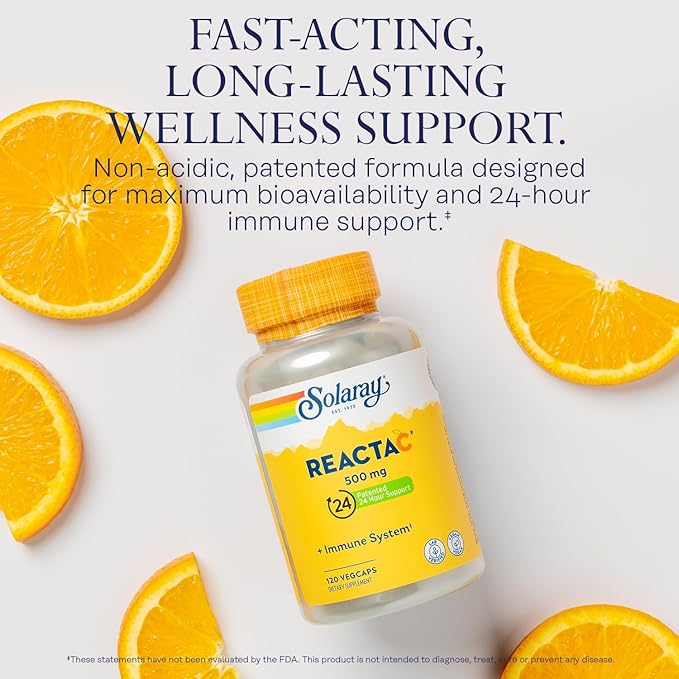 SOLARAY Reacta-C with 500mg Vitamin C, 200mg Bioflavonoid 24 Hour 120 Capsules, 120 Servings.