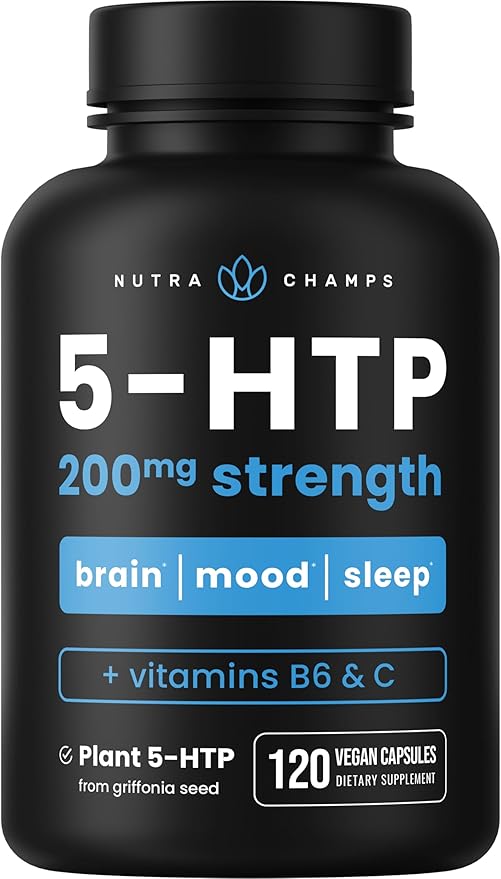 NutraChamps 5-HTP 200mg 120 Vegan 5 HTP 5HTP 100mg 100mg Pills B6 &