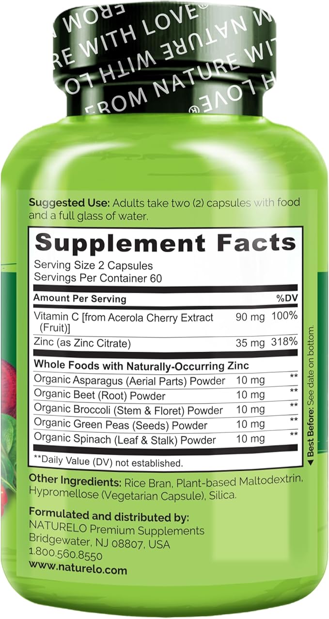 NATURELO Vegan Zinc Whole Food Complex 120 Capsules