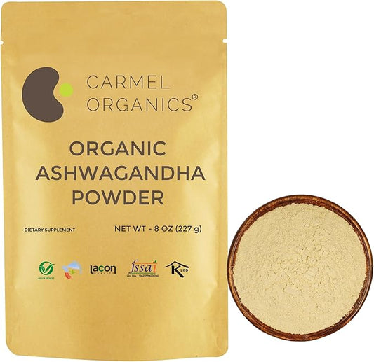 CARMEL ORGANICS Organic Ashwagandha Root Powder (8 Oz 227g/0.5 Lbs)