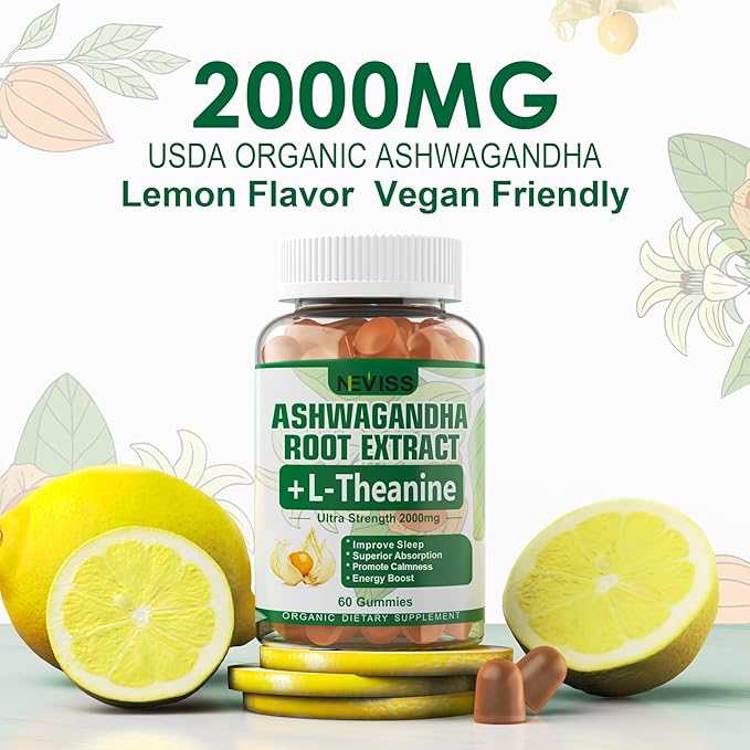 NEVISS Ashwagandha Gummies 2000mg, Feel Refreshed, 5-HTP, L-Theanine, (1 Pack (60 Countss))