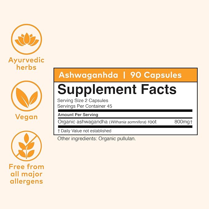 ORGANIC INDIA Ashwagandha Capsules - Organic Ashwagandha Supplement - Vegan Ashwagandha Root, Gluten-Free, Kosher, Non-GMO, Supports Stress Relief, Energy, and Sleep - 90 Capsules