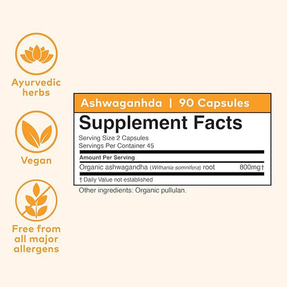 ORGANIC INDIA Ashwagandha Capsules - Organic Ashwagandha Supplement - Vegan Ashwagandha Root, Gluten-Free, Kosher, Non-GMO, Supports Stress Relief, Energy, and Sleep - 90 Capsules