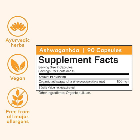 ORGANIC INDIA Ashwagandha Capsules - Organic Ashwagandha Supplement - Vegan Ashwagandha Root, Gluten-Free, Kosher, Non-GMO, Supports Stress Relief, Energy, and Sleep - 90 Capsules