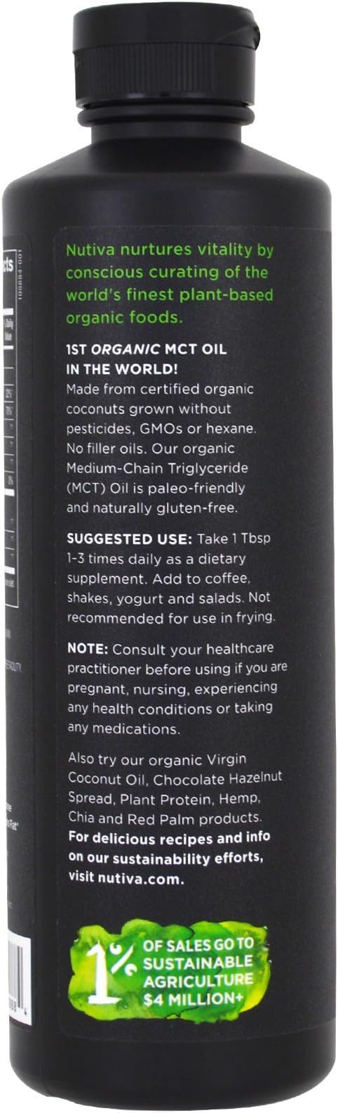Nutiva Organic MCT Oil, 16 fl oz, Unflavored for Keto Coffee, Non-GMO Oil made from Organic Coconuts, Keto Friendly, Best MCT Oil Wellness Ketosis Supplement, 14g of C8 & C10 per serving