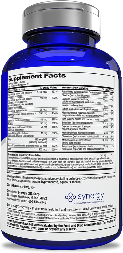 Focus Factor Adults Extra Strength, 120 Count - Brain Supplement for Memory, Concentration and Focus - Complete Multivitamin with DMAE, Vitamin D, DHA - Trusted Health Vitamins