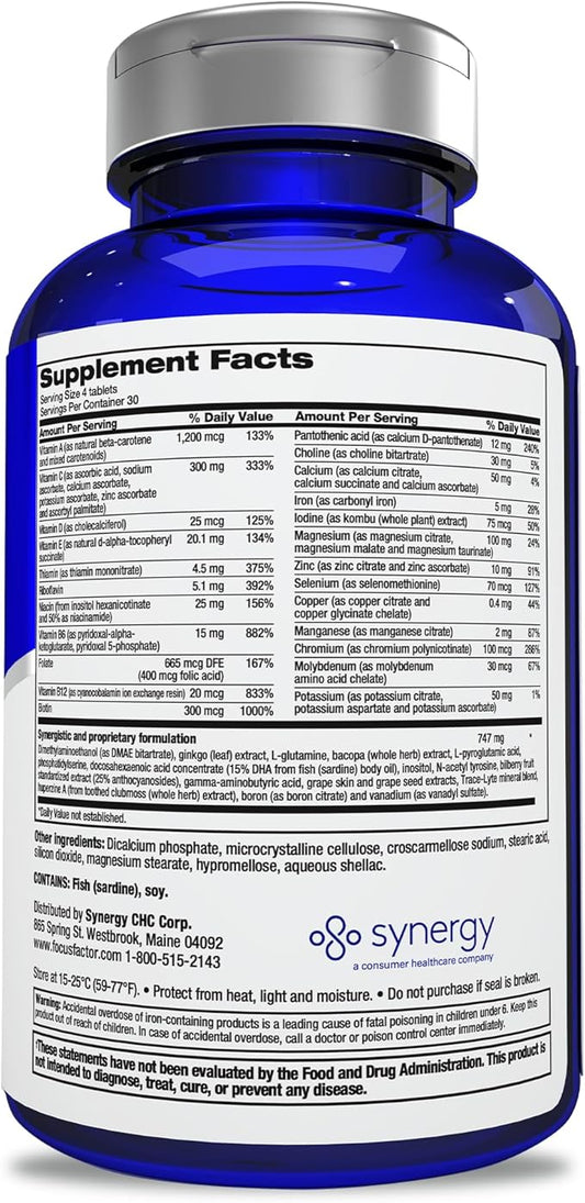 Focus Factor Adults Extra Strength, 120 Count - Brain Supplement for Memory, Concentration and Focus - Complete Multivitamin with DMAE, Vitamin D, DHA - Trusted Health Vitamins