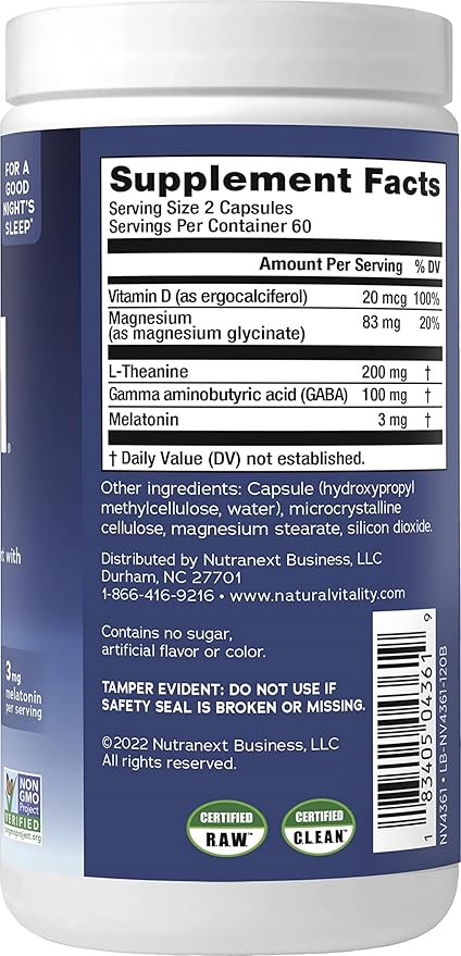 Natural Vitality Calm Sleep Magnesium Supplement, 120 Capsules