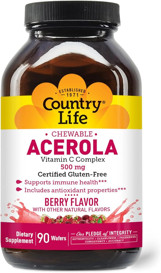Country Life Acerola 500mg Chewable Vitamin 90 Wafers