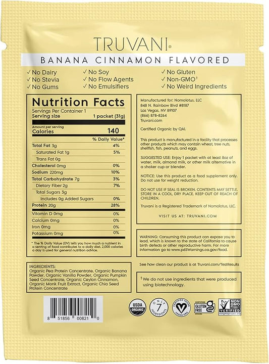 Truvani Vegan Pea Protein Powder 20g Organic 1 Serving
