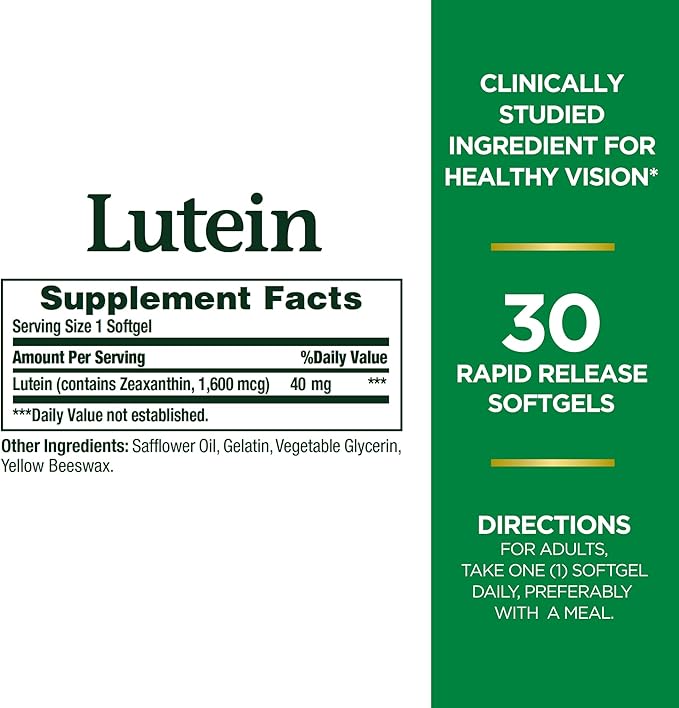Nature's Bounty Lutein Pills, Eye Health 40 mg, 30 Softgels